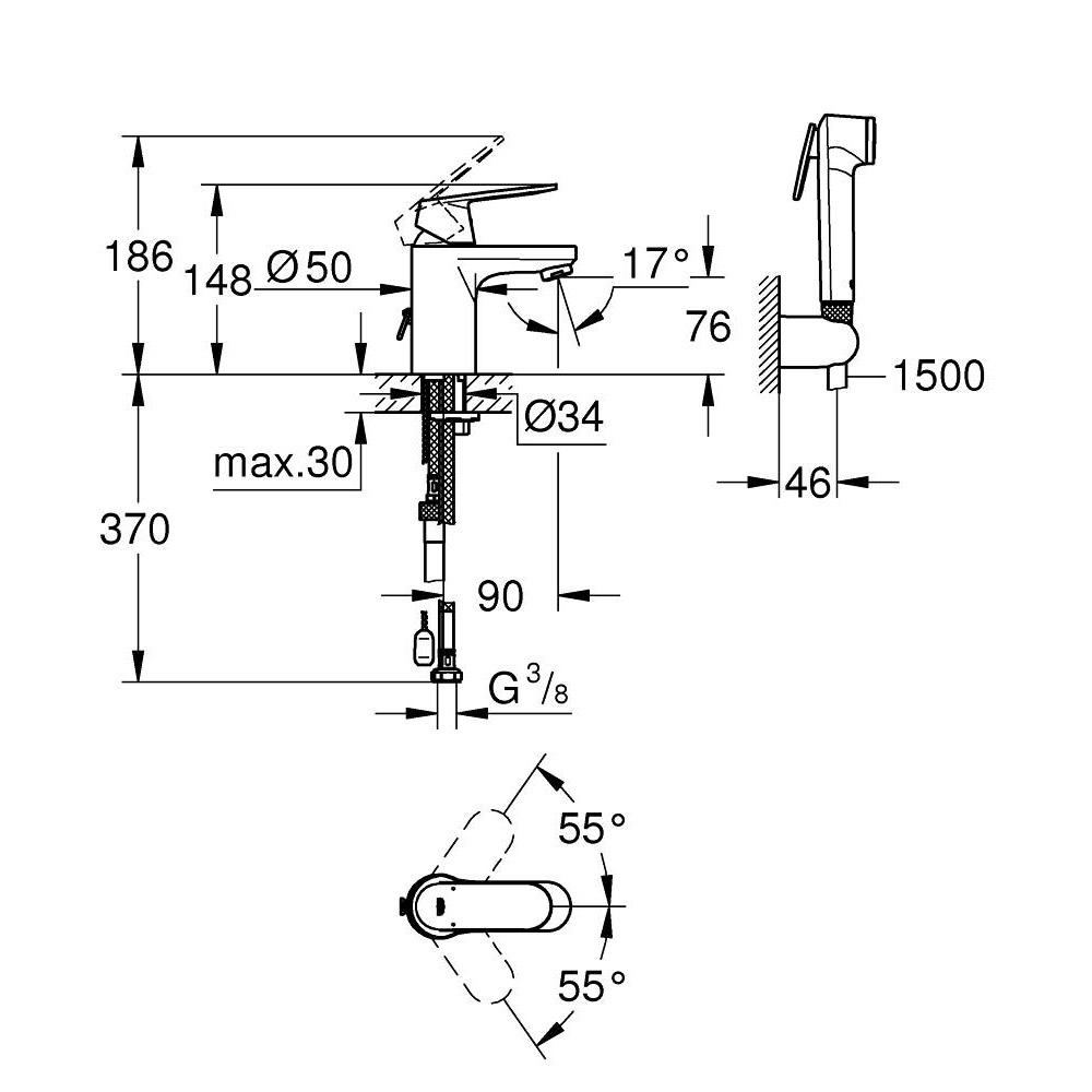 Фото 1 Смеситель 23125000 GROHE Eurosmart Cosmopolitan с гигиеническим душем 15475 Фото 1 Смеситель 23125000 GROHE Eurosmart Cosmopolitan с гигиеническим душем 15475